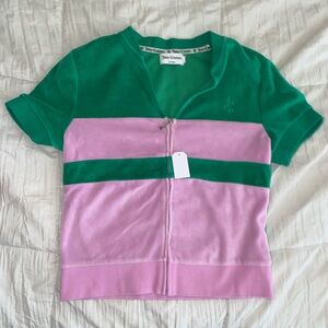 Juicy Couture Pink and Green Velour Zip-Up Top